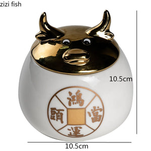 Ceramic Jar Tea Caddy Cow Cover Storage Tank Decorative Jar Tea Box Organize Box Tea Container Tea Caddies Decoration Ornaments acacuss