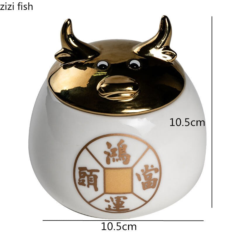 Ceramic Jar Tea Caddy Cow Cover Storage Tank Decorative Jar Tea Box Organize Box Tea Container Tea Caddies Decoration Ornaments acacuss