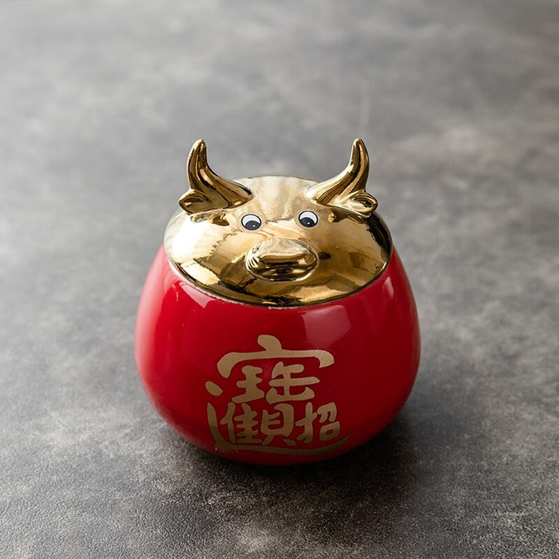 Ceramic Jar Tea Caddy Cow Cover Storage Tank Decorative Jar Tea Box Organize Box Tea Container Tea Caddies Decoration Ornaments acacuss