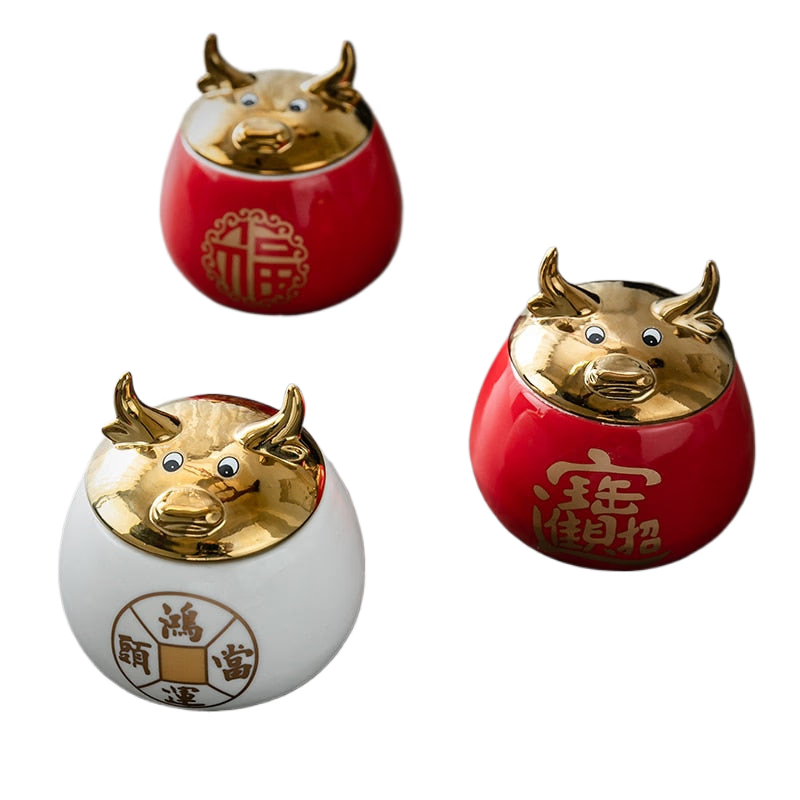Ceramic Jar Tea Caddy Cow Cover Storage Tank Decorative Jar Tea Box Organize Box Tea Container Tea Caddies Decoration Ornaments acacuss