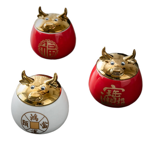 Ceramic Jar Tea Caddy Cow Cover Storage Tank Decorative Jar Tea Box Organize Box Tea Container Tea Caddies Decoration Ornaments acacuss