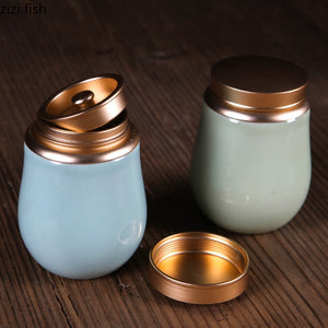Ceramic Jar with Metal Lid Sealed Jars Tea Caddy Tea Box Storage Tank Candy Jar Food Storage Jars Tea Container Tea Organizer acacuss