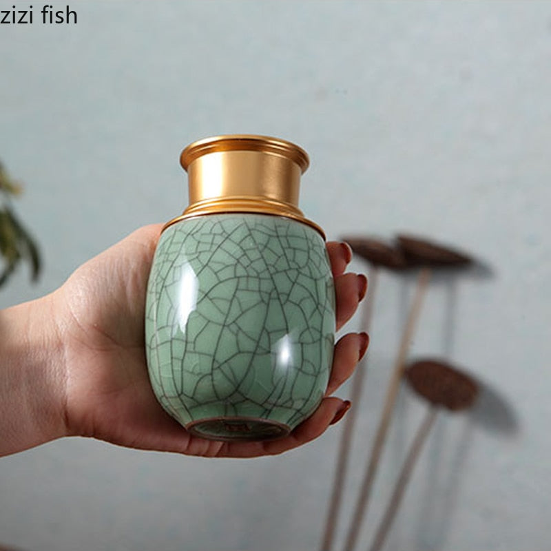 Ceramic Jar with Metal Lid Sealed Jars Tea Caddy Tea Box Storage Tank Candy Jar Food Storage Jars Tea Container Tea Organizer acacuss