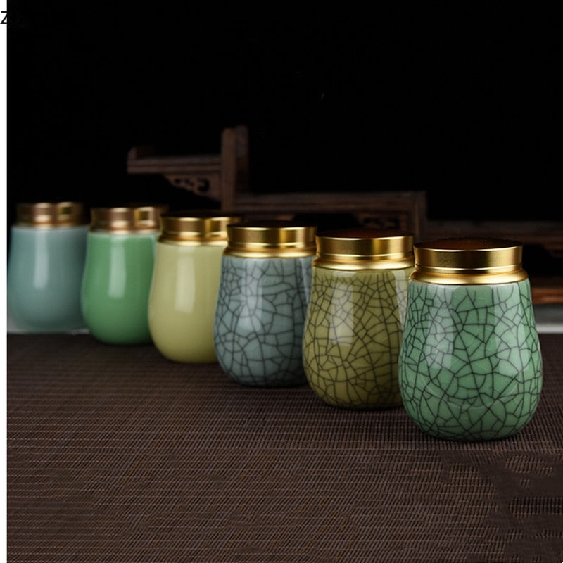 Ceramic Jar with Metal Lid Sealed Jars Tea Caddy Tea Box Storage Tank Candy Jar Food Storage Jars Tea Container Tea Organizer acacuss
