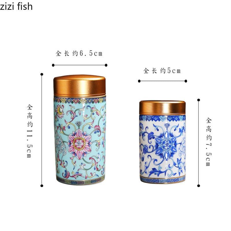 Ceramic Jar with Metal Lid Tea Can Sealed Cans Small Storage Tank Portable Tea Caddy Tea Box Candy Jar Tea Organizer Storage Box acacuss