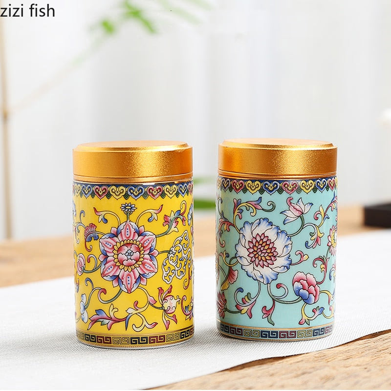 Ceramic Jar with Metal Lid Tea Can Sealed Cans Small Storage Tank Portable Tea Caddy Tea Box Candy Jar Tea Organizer Storage Box acacuss