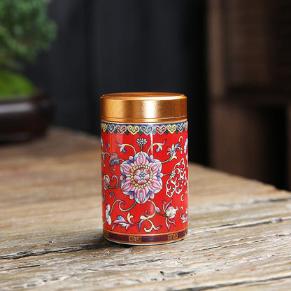 Ceramic Jar with Metal Lid Tea Can Sealed Cans Small Storage Tank Portable Tea Caddy Tea Box Candy Jar Tea Organizer Storage Box acacuss