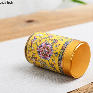Ceramic Jar with Metal Lid Tea Can Sealed Cans Small Storage Tank Portable Tea Caddy Tea Box Candy Jar Tea Organizer Storage Box acacuss