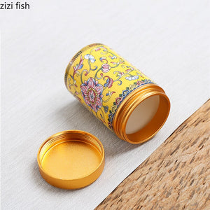 Ceramic Jar with Metal Lid Tea Can Sealed Cans Small Storage Tank Portable Tea Caddy Tea Box Candy Jar Tea Organizer Storage Box acacuss