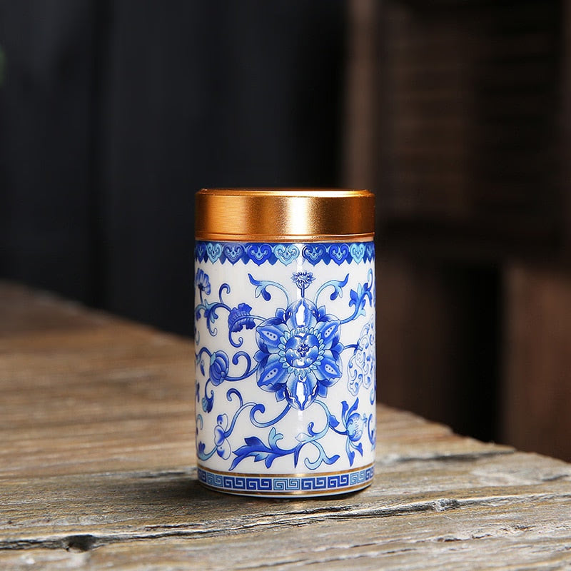 Ceramic Jar with Metal Lid Tea Can Sealed Cans Small Storage Tank Portable Tea Caddy Tea Box Candy Jar Tea Organizer Storage Box acacuss