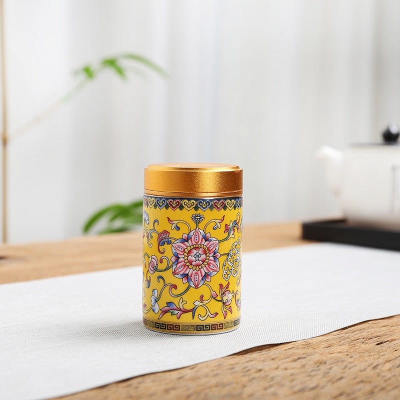 Ceramic Jar with Metal Lid Tea Can Sealed Cans Small Storage Tank Portable Tea Caddy Tea Box Candy Jar Tea Organizer Storage Box acacuss