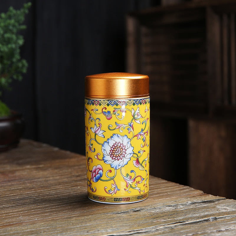Ceramic Jar with Metal Lid Tea Can Sealed Cans Small Storage Tank Portable Tea Caddy Tea Box Candy Jar Tea Organizer Storage Box acacuss