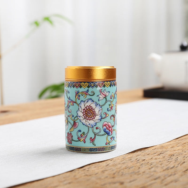 Ceramic Jar with Metal Lid Tea Can Sealed Cans Small Storage Tank Portable Tea Caddy Tea Box Candy Jar Tea Organizer Storage Box acacuss