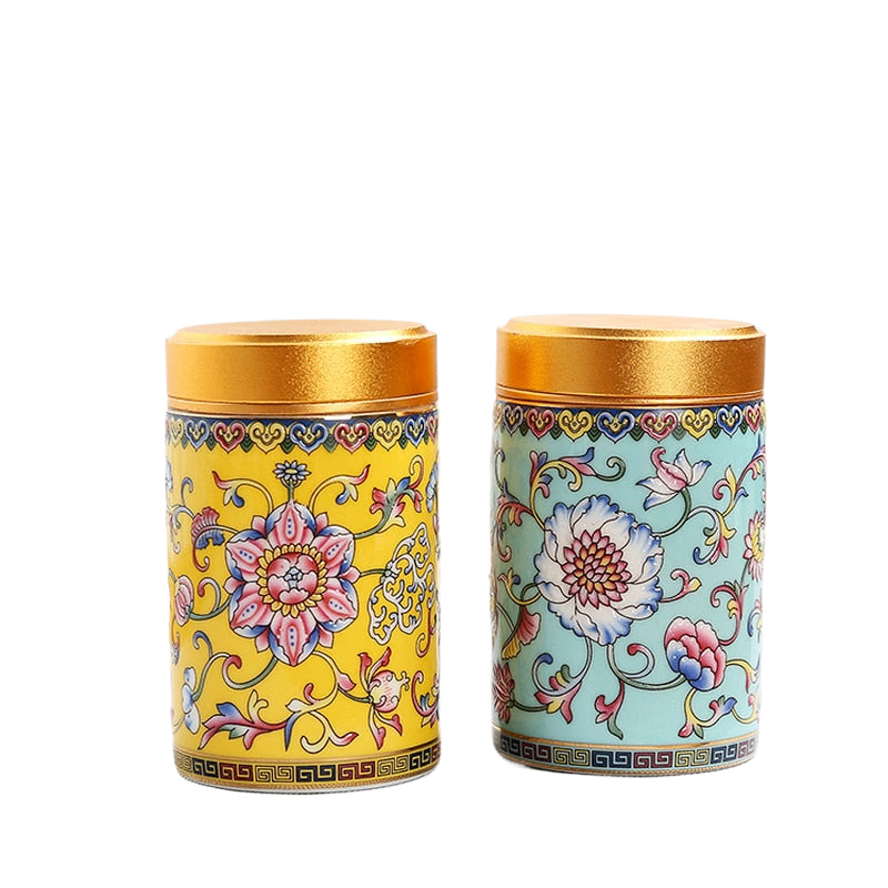 Ceramic Jar with Metal Lid Tea Can Sealed Cans Small Storage Tank Portable Tea Caddy Tea Box Candy Jar Tea Organizer Storage Box acacuss