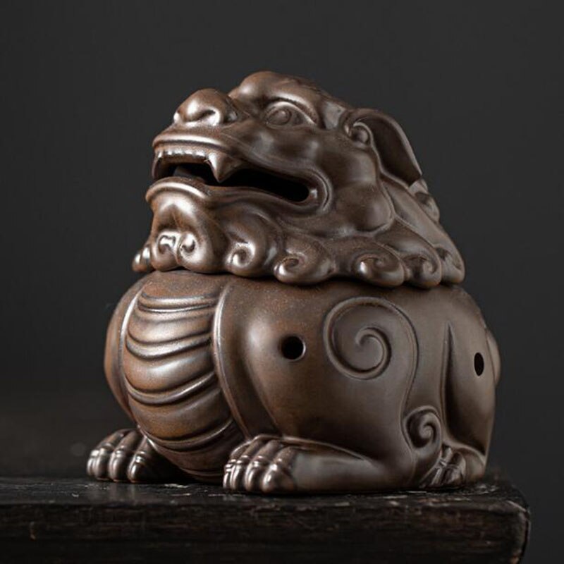 Ceramic Lion Dragon Aromatherapy Burner Auspicious Brave Troops Coil Incense Holder Sandalwood Censer for Indoor Home Decor acacuss