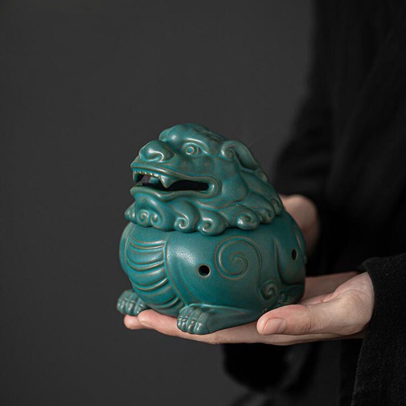 Ceramic Lion Dragon Aromatherapy Burner Auspicious Brave Troops Coil Incense Holder Sandalwood Censer for Indoor Home Decor acacuss