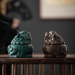 Ceramic Lion Dragon Aromatherapy Burner Auspicious Brave Troops Coil Incense Holder Sandalwood Censer for Indoor Home Decor acacuss