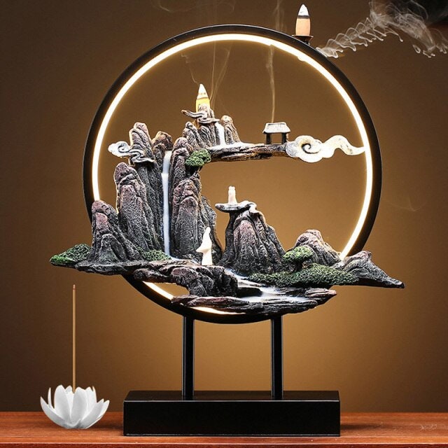 Ceramic Lotus Incense Burner Led Lamp Modern Rockery