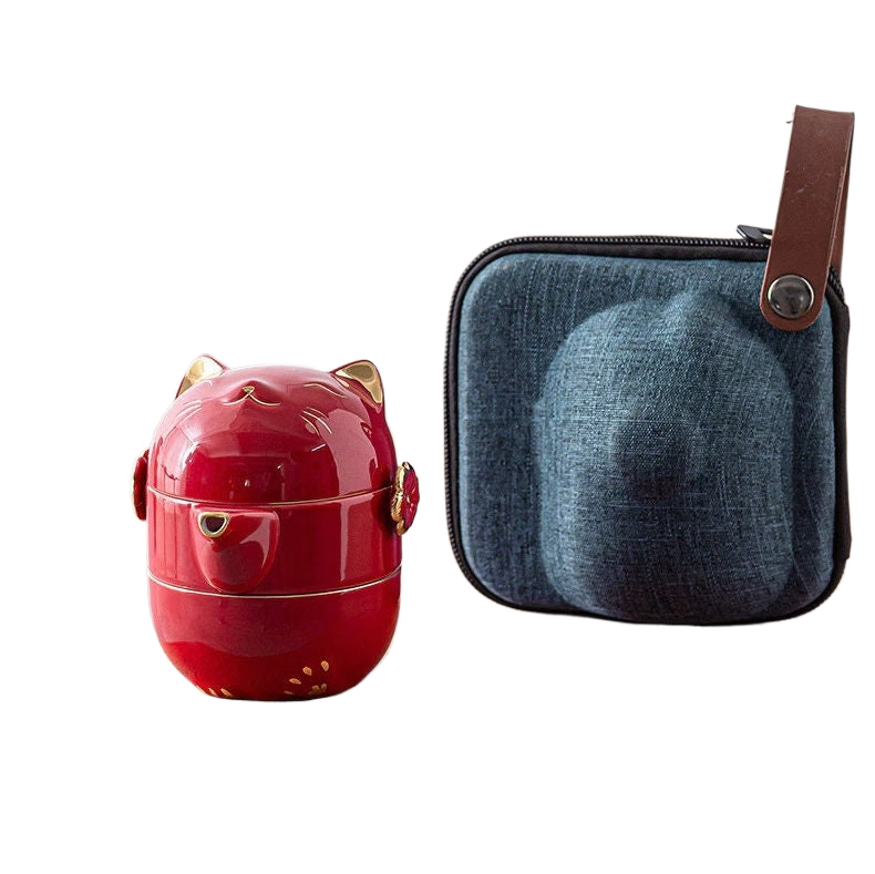 Ceramic Lucky Cat Kuai Ke Cup - Porcelain Tea Mug with Strainer Filter and Lid Portable Tea Coffee Mug Set for Office Travel Teaware acacuss