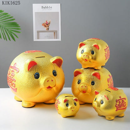 Ceramic Lucky Gold Pig Coin Piggy Bank Large Capacity Children's Storage Box Cute Pig Animal Jar Home Piggy Bank Kids Gift acacuss