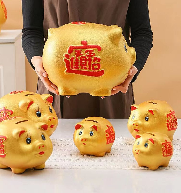 Ceramic Lucky Gold Pig Coin Piggy Bank Large Capacity Children's Storage Box Cute Pig Animal Jar Home Piggy Bank Kids Gift acacuss