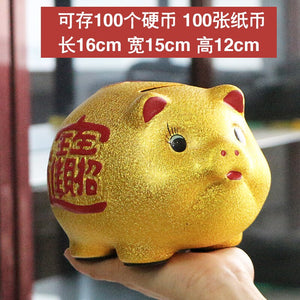 Ceramic Lucky Gold Pig Coin Piggy Bank Large Capacity Children's Storage Box Cute Pig Animal Jar Home Piggy Bank Kids Gift acacuss
