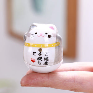 Ceramic Maneki Neko Home Decor Cartoon Japanese Lucky Cat Tumbler Feng Shui Ceramic Fortune Cat Statue Room Decor Accessories acacuss