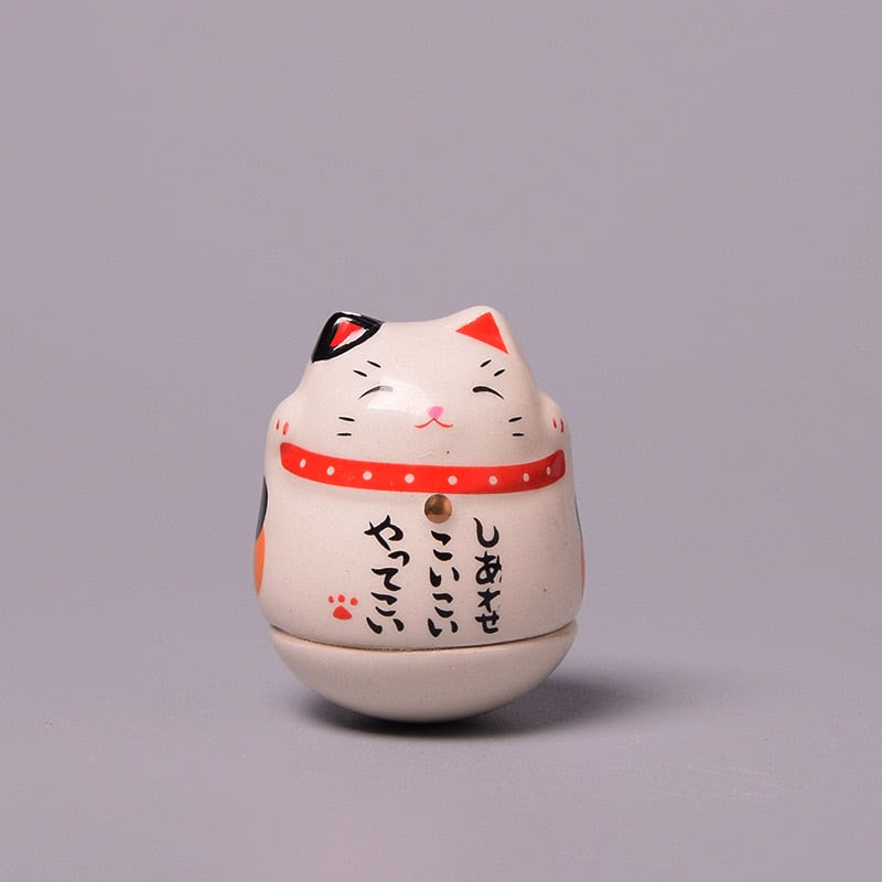 Ceramic Maneki Neko Home Decor Cartoon Japanese Lucky Cat Tumbler Feng Shui Ceramic Fortune Cat Statue Room Decor Accessories acacuss