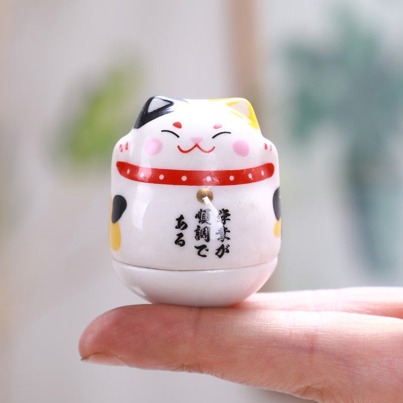 Ceramic Maneki Neko Home Decor Cartoon Japanese Lucky Cat Tumbler Feng Shui Ceramic Fortune Cat Statue Room Decor Accessories acacuss