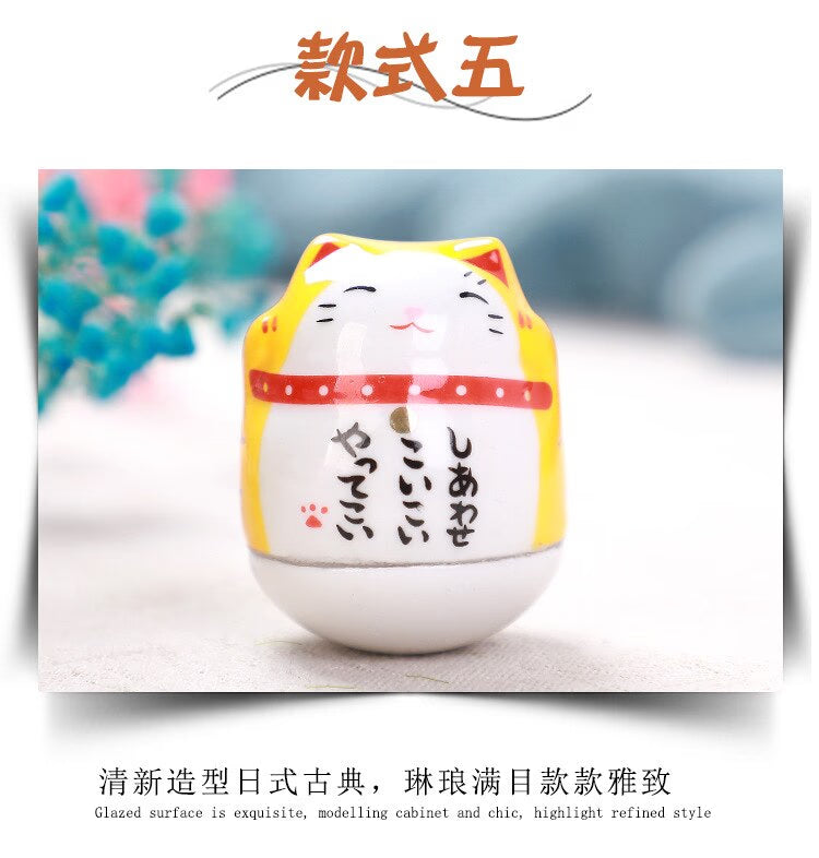 Ceramic Maneki Neko Home Decor Cartoon Japanese Lucky Cat Tumbler Feng Shui Ceramic Fortune Cat Statue Room Decor Accessories acacuss
