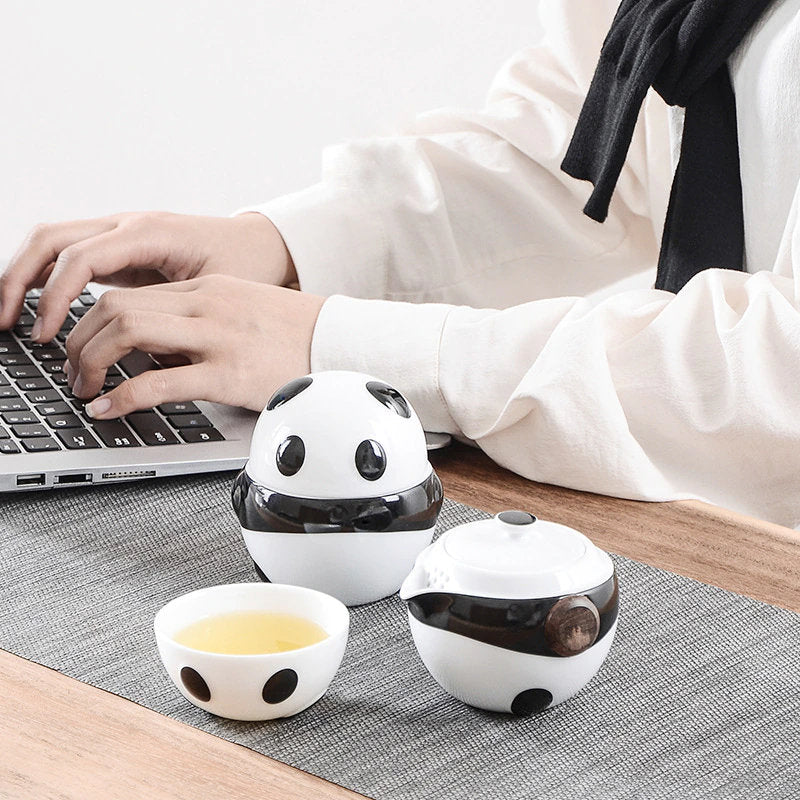 Ceramic Panda Teapots with 2 Cups A Tea Sets Portable Travel Office Chinese Tea Set  Mini Carrying Bag Filter Tea Cup Fine Gift acacuss