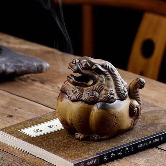 Ceramic Pixiu Plate Incense Burner Antique Household Indoor Incense Burner Tea Table Home Decoration Lucky Decoration acacuss