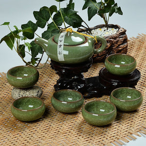 Ceramic Porcelain Kung Fu Tea Set Teaware Tea Cup Set of 6 Tea Pot and Cup Set Purple Clay Colorful Ice Cracked Glaze Tea Set acacuss