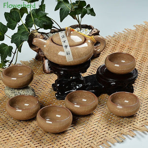Ceramic Porcelain Kung Fu Tea Set Teaware Tea Cup Set of 6 Tea Pot and Cup Set Purple Clay Colorful Ice Cracked Glaze Tea Set acacuss
