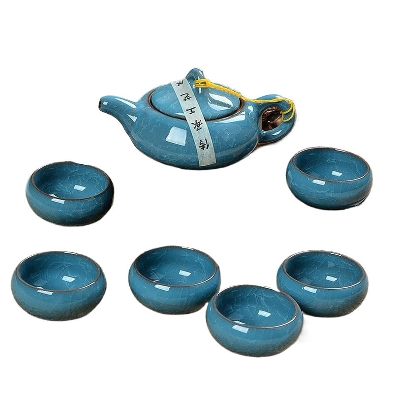 Ceramic Porcelain Kung Fu Tea Set Teaware Tea Cup Set of 6 Tea Pot and Cup Set Purple Clay Colorful Ice Cracked Glaze Tea Set acacuss