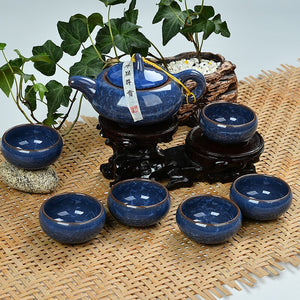 Ceramic Porcelain Kung Fu Tea Set Teaware Tea Cup Set of 6 Tea Pot and Cup Set Purple Clay Colorful Ice Cracked Glaze Tea Set acacuss