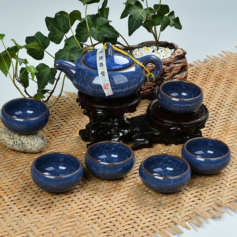 Ceramic Porcelain Kung Fu Tea Set Teaware Tea Cup Set of 6 Tea Pot and Cup Set Purple Clay Colorful Ice Cracked Glaze Tea Set acacuss