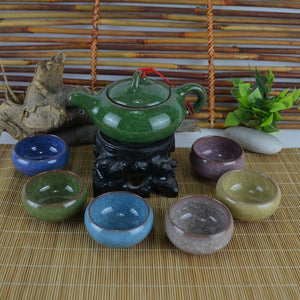 Ceramic Porcelain Kung Fu Tea Set Teaware Tea Cup Set of 6 Tea Pot and Cup Set Purple Clay Colorful Ice Cracked Glaze Tea Set acacuss