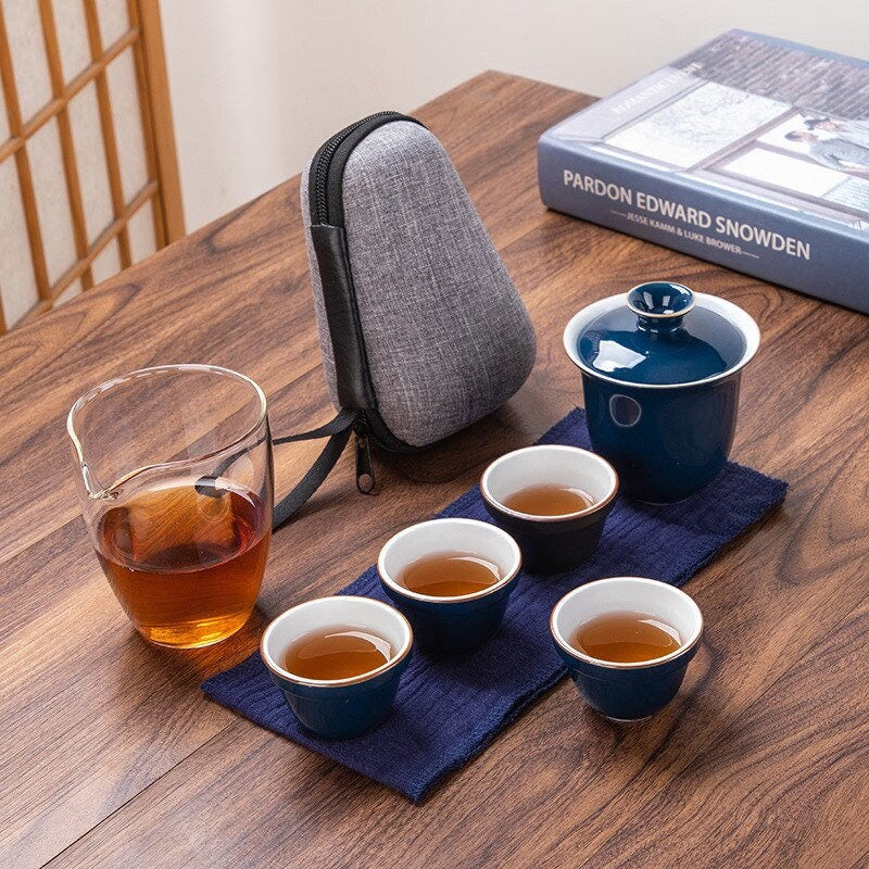 Ceramic Portable Kung Fu Tea Cup Kuai ke tea set - Travel outdoor teapot with tea cups - Travel Gaiwan tea set with Cups and Mug acacuss