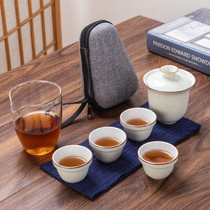 Ceramic Portable Kung Fu Tea Cup Kuai ke tea set - Travel outdoor teapot with tea cups - Travel Gaiwan tea set with Cups and Mug acacuss