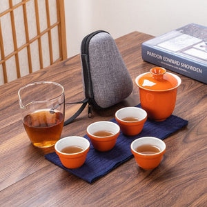 Ceramic Portable Kung Fu Tea Cup Kuai ke tea set - Travel outdoor teapot with tea cups - Travel Gaiwan tea set with Cups and Mug acacuss