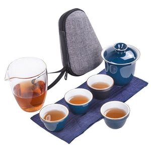 Ceramic Portable Kung Fu Tea Cup Kuai ke tea set - Travel outdoor teapot with tea cups - Travel Gaiwan tea set with Cups and Mug acacuss