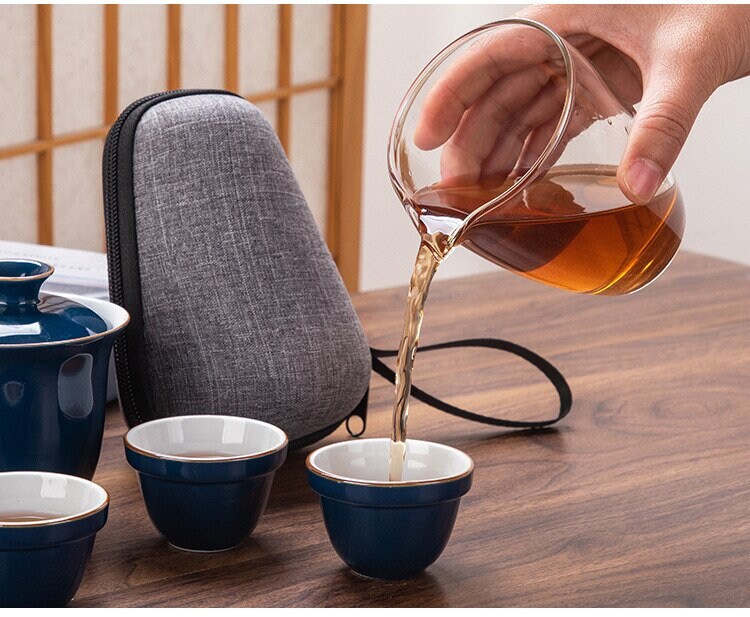 Ceramic Portable Kung Fu Tea Cup Kuai ke tea set - Travel outdoor teapot with tea cups - Travel Gaiwan tea set with Cups and Mug acacuss
