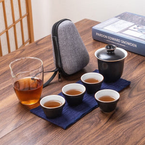 Ceramic Portable Kung Fu Tea Cup Kuai ke tea set - Travel outdoor teapot with tea cups - Travel Gaiwan tea set with Cups and Mug acacuss