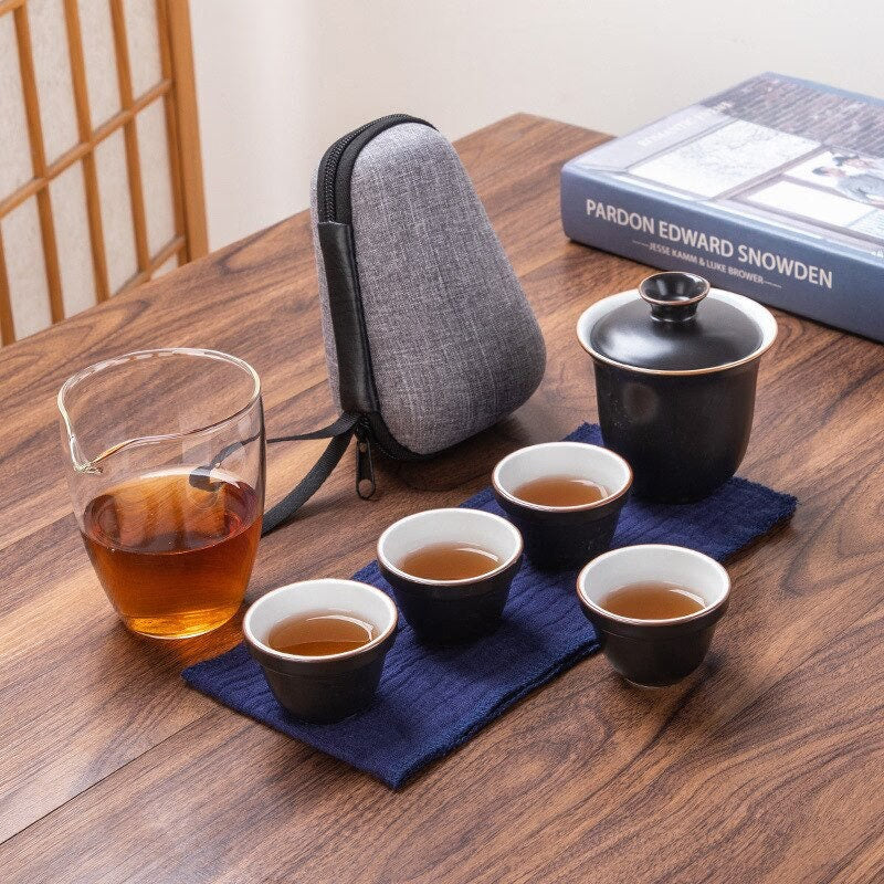 Ceramic Portable Kung Fu Tea Cup Kuai ke tea set - Travel outdoor teapot with tea cups - Travel Gaiwan tea set with Cups and Mug acacuss