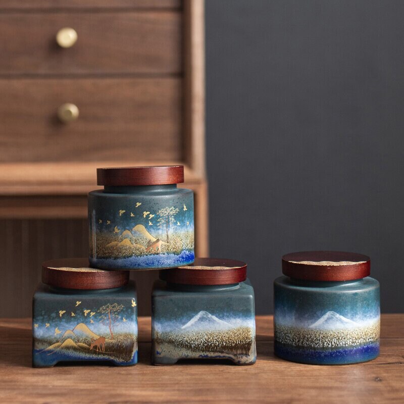 Ceramic Portable Moisture Proof Sealed Jar With Wooden Lid acacuss