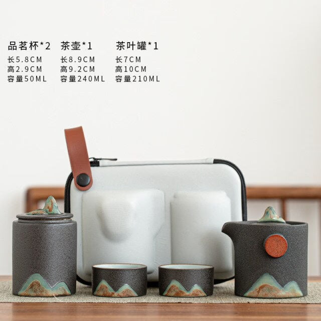 Ceramic Portable Travel Kung Fu Tea Set Home Office Zen Tea Teapot Gift - Travel Teaset with cups and TEA Caddy in Travel Bag acacuss