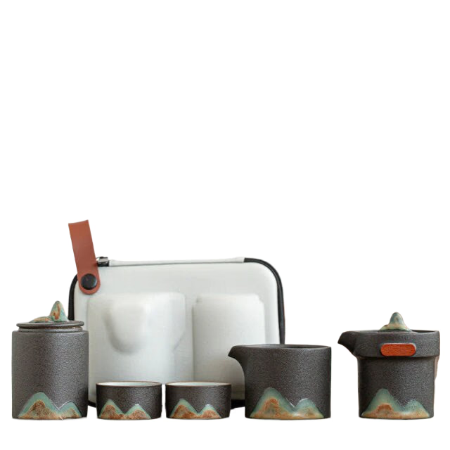 Ceramic Portable Travel Kung Fu Tea Set Home Office Zen Tea Teapot Gift - Travel Teaset with cups and TEA Caddy in Travel Bag acacuss