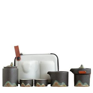 Ceramic Portable Travel Kung Fu Tea Set Home Office Zen Tea Teapot Gift - Travel Teaset with cups and TEA Caddy in Travel Bag acacuss