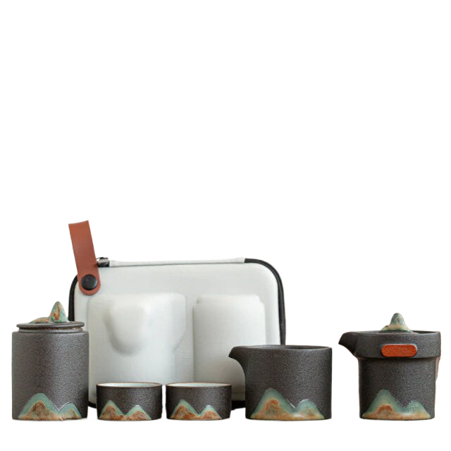 Ceramic Portable Travel Kung Fu Tea Set Home Office Zen Tea Teapot Gift - Travel Teaset with cups and TEA Caddy in Travel Bag acacuss